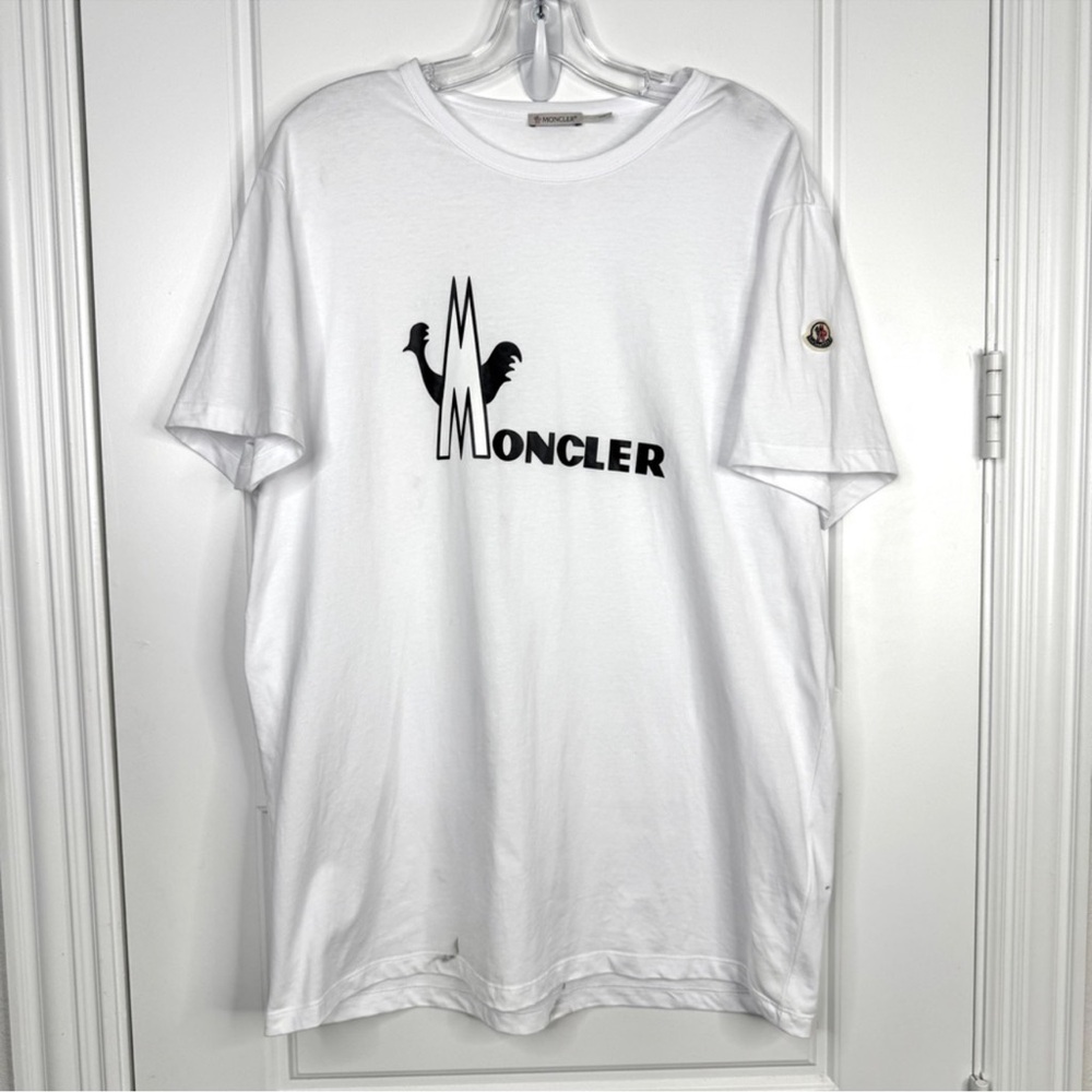 MONCLER Logo Print T Shirt Size XXXL White 100% Cotton WIth Sleeve Logo Patch